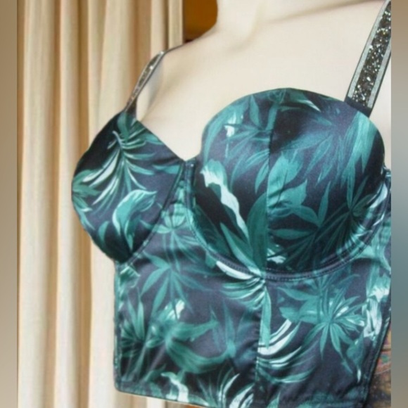 RARE Victoria's‎ Secret Very Sexy Satin Palm Leaf Shine Strap Bustier Bra 32DD - Picture 7 of 17